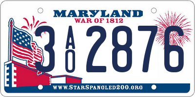 MD license plate 3AO2876