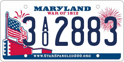 MD license plate 3AO2883