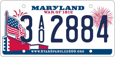 MD license plate 3AO2884