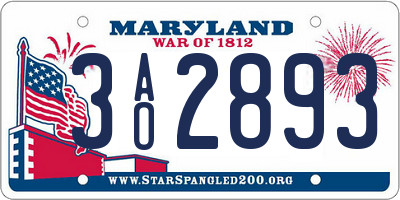 MD license plate 3AO2893