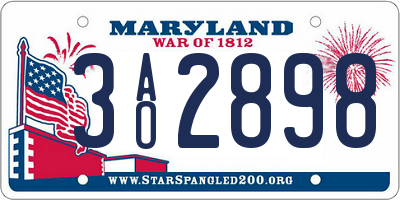 MD license plate 3AO2898
