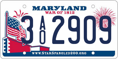 MD license plate 3AO2909