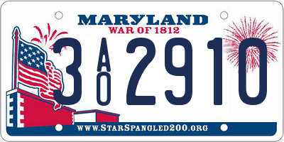 MD license plate 3AO2910