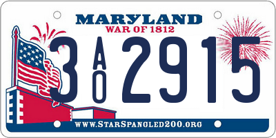 MD license plate 3AO2915