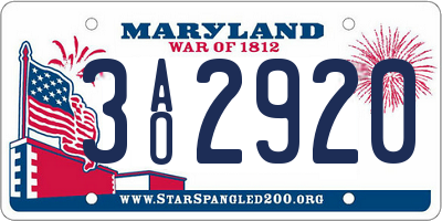 MD license plate 3AO2920