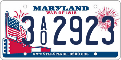 MD license plate 3AO2923