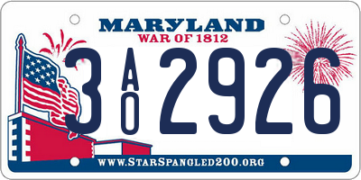 MD license plate 3AO2926