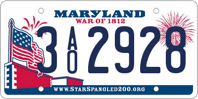 MD license plate 3AO2928