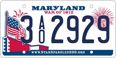 MD license plate 3AO2929