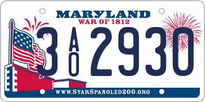 MD license plate 3AO2930