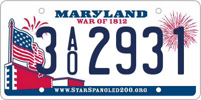 MD license plate 3AO2931