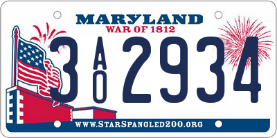 MD license plate 3AO2934