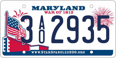 MD license plate 3AO2935