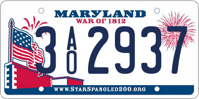 MD license plate 3AO2937