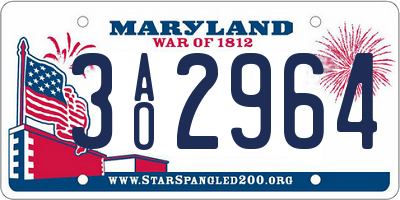 MD license plate 3AO2964