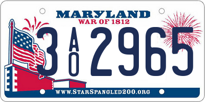 MD license plate 3AO2965