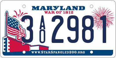 MD license plate 3AO2981