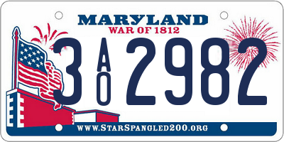 MD license plate 3AO2982