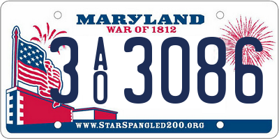 MD license plate 3AO3086