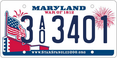 MD license plate 3AO3401