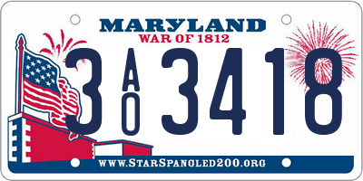 MD license plate 3AO3418