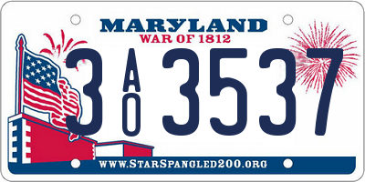 MD license plate 3AO3537