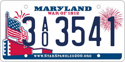 MD license plate 3AO3541