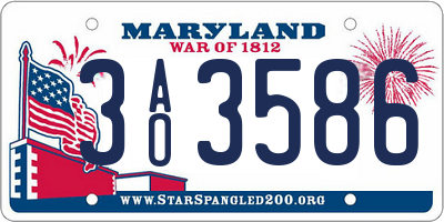 MD license plate 3AO3586