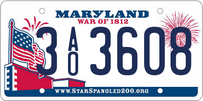 MD license plate 3AO3608