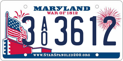 MD license plate 3AO3612