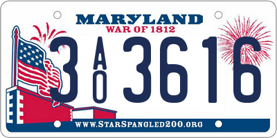 MD license plate 3AO3616