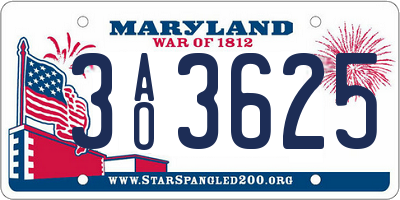 MD license plate 3AO3625
