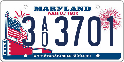 MD license plate 3AO3701