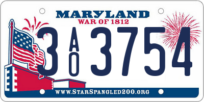MD license plate 3AO3754