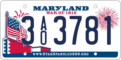 MD license plate 3AO3781