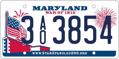 MD license plate 3AO3854