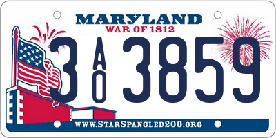 MD license plate 3AO3859