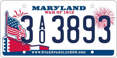 MD license plate 3AO3893