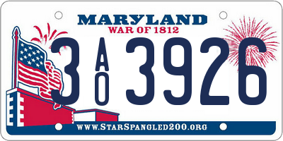 MD license plate 3AO3926