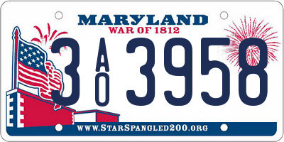 MD license plate 3AO3958