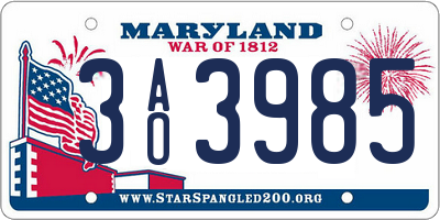 MD license plate 3AO3985
