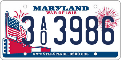 MD license plate 3AO3986