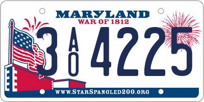MD license plate 3AO4225