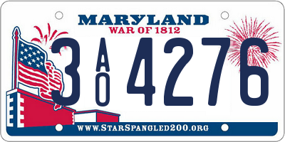 MD license plate 3AO4276