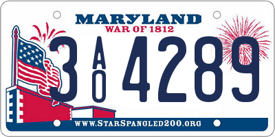 MD license plate 3AO4289