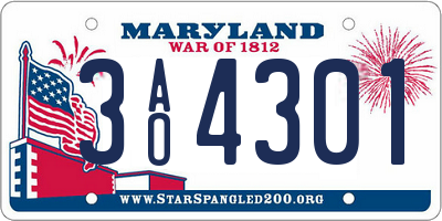 MD license plate 3AO4301