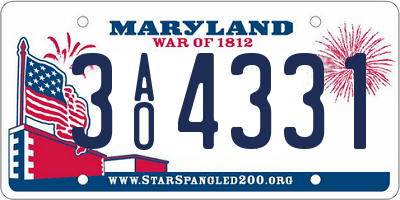 MD license plate 3AO4331