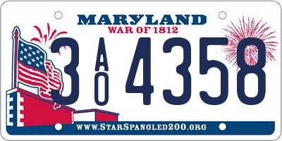 MD license plate 3AO4358