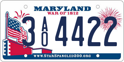 MD license plate 3AO4422