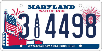 MD license plate 3AO4498